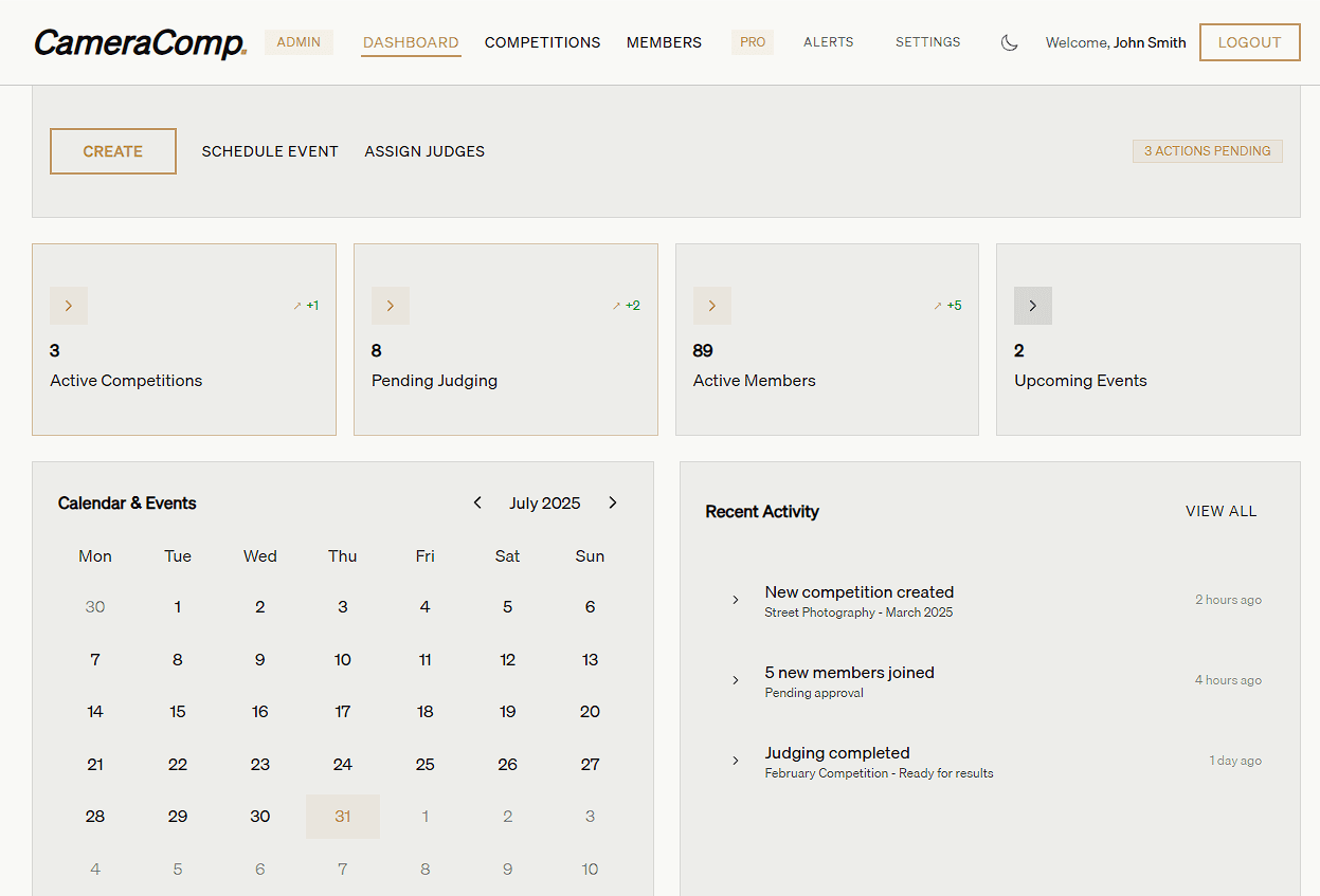 Admin Dashboard Interface