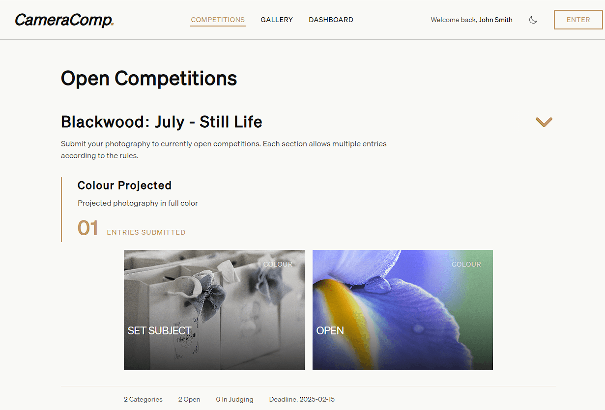 Member Competitions Interface